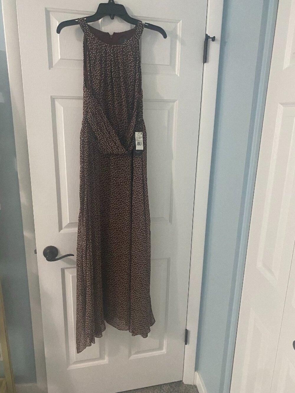 Adrianna Pappell Maxi Tank Dress Brown With White Polkadots Fully Lined